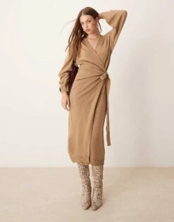Pretty Lavish Beau Wrap Knit Midaxi Dress In Soft Brown For Women -Pretty Lavi Clothing Shop 207184535 1 softbrown 1