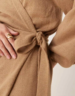 Pretty Lavish Beau Wrap Knit Midaxi Dress In Soft Brown For Women -Pretty Lavi Clothing Shop 207184535 3