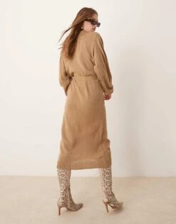 Pretty Lavish Beau Wrap Knit Midaxi Dress In Soft Brown For Women -Pretty Lavi Clothing Shop 207184535 4