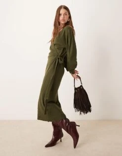 Pretty Lavish Beau Wrap Knit Midaxi Dress In Olive For Women -Pretty Lavi Clothing Shop 207184542 2
