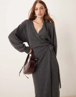 Pretty Lavish Beau Wrap Knit Midaxi Dress In Charcoal For Women -Pretty Lavi Clothing Shop 207184559 3