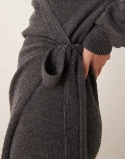 Pretty Lavish Beau Wrap Knit Midaxi Dress In Charcoal For Women -Pretty Lavi Clothing Shop 207184559 4
