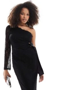 Pretty Lavish One Shoulder Lace Maxi Dress In Black For Women -Pretty Lavi Clothing Shop 207187035 4