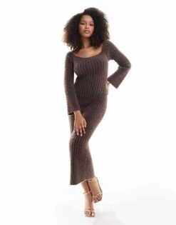 Pretty Lavish Knit Midaxi Dress In Chocolate Plum For Women -Pretty Lavi Clothing Shop 207187049 1 plum 1