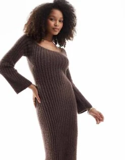 Pretty Lavish Knit Midaxi Dress In Chocolate Plum For Women -Pretty Lavi Clothing Shop 207187049 3