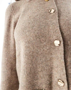 Pretty Lavish Knitted Button Detail Cardigan In Brown Marl For Women Brown Marle -Pretty Lavi Clothing Shop 207187063 3