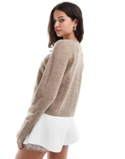 Pretty Lavish Knitted Button Detail Cardigan In Brown Marl For Women Brown Marle -Pretty Lavi Clothing Shop 207187063 4