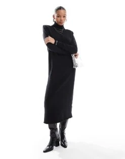 Pretty Lavish Knitted High Neck Maxi Dress In Black For Women -Pretty Lavi Clothing Shop 207187064 1 black 1