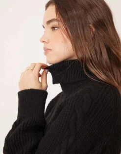 Pretty Lavish Roll Neck Cable Knitted Mini Dress In Black For Women -Pretty Lavi Clothing Shop 207187075 3