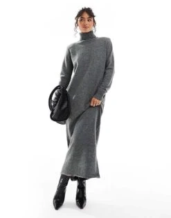 Pretty Lavish Knitted High Neck Maxi Dress In Charcoal For Women -Pretty Lavi Clothing Shop 207187076 1 charcoal 1