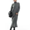 Pretty Lavish Knitted High Neck Maxi Dress In Charcoal For Women