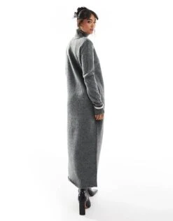 Pretty Lavish Knitted High Neck Maxi Dress In Charcoal For Women -Pretty Lavi Clothing Shop 207187076 4