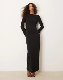 Pretty Lavish Bell Sleeve Slash Neck Maxi Dress In Black For Women -Pretty Lavi Clothing Shop 207187087 1 black 1