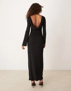 Pretty Lavish Bell Sleeve Slash Neck Maxi Dress In Black For Women -Pretty Lavi Clothing Shop 207187087 4