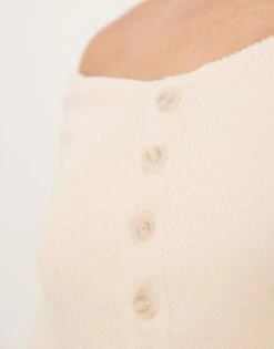 Pretty Lavish Button Front Bardot Knit Top In Oatmeal For Women -Pretty Lavi Clothing Shop 207187088 3
