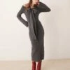 Pretty Lavish Bardot Bow Midaxi Knit Dress In Charcoal For Women -Pretty Lavi Clothing Shop 207187101 1 charcoal
