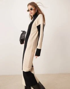 Pretty Lavish Knitted High Neck Maxi Dress In Mono Stripe For Women Black -Pretty Lavi Clothing Shop 207187102 1 black 1