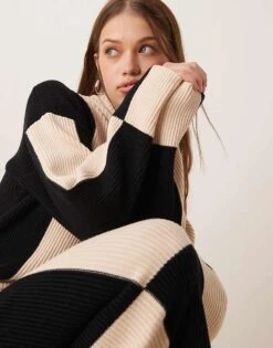 Pretty Lavish Knitted High Neck Maxi Dress In Mono Stripe For Women Black -Pretty Lavi Clothing Shop 207187102 3