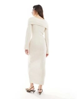 Pretty Lavish Bardot Bow Midaxi Knit Dress In Ecru For Women -Pretty Lavi Clothing Shop 207187114 2