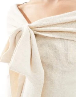 Pretty Lavish Bardot Bow Midaxi Knit Dress In Ecru For Women -Pretty Lavi Clothing Shop 207187114 3