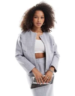 Pretty Lavish Cropped Boxy Jacket In Grey For Women
