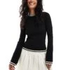 Pretty Lavish Contrast Knit Long Sleeve Top In Black And White For Women -Pretty Lavi Clothing Shop 207187144 1 black