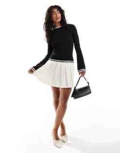 Pretty Lavish Contrast Knit Long Sleeve Top In Black And White For Women -Pretty Lavi Clothing Shop 207187144 3