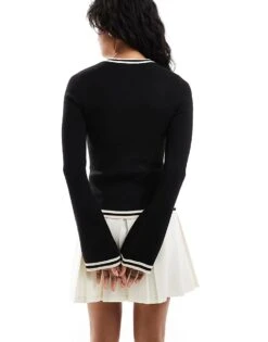 Pretty Lavish Contrast Knit Long Sleeve Top In Black And White For Women -Pretty Lavi Clothing Shop 207187144 4