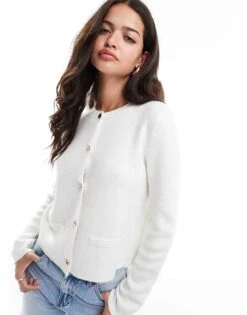 Pretty Lavish Knitted Button Detail Cardigan In Cream For Women -Pretty Lavi Clothing Shop 207187155 1 cream 1