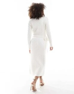 Pretty Lavish Cable Knit Wrap Midaxi Dress In Cream For Women -Pretty Lavi Clothing Shop 207187169 4