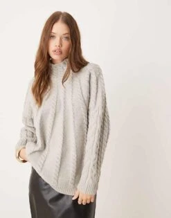 Pretty Lavish Chunky Cable Knit Jumper In Light Grey For Women -Pretty Lavi Clothing Shop 207187170 1 lightgrey 1