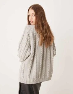 Pretty Lavish Chunky Cable Knit Jumper In Light Grey For Women -Pretty Lavi Clothing Shop 207187170 3