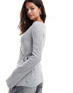 Pretty Lavish Wrap Knit Top In Grey For Women -Pretty Lavi Clothing Shop 207187181 4
