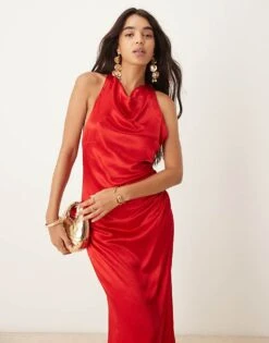 Pretty Lavish Tie Bow Ruched Maxi Dress In Red For Women -Pretty Lavi Clothing Shop 207187215 1 red 1