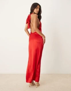 Pretty Lavish Tie Bow Ruched Maxi Dress In Red For Women -Pretty Lavi Clothing Shop 207187215 4