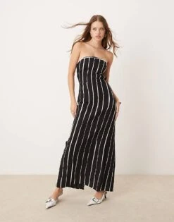 Pretty Lavish Striped Bandeau Midaxi Dress In Black And White For Women Black/white -Pretty Lavi Clothing Shop 207301701 1 blackwhite 1