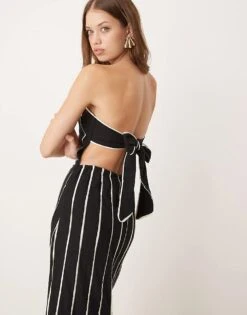 Pretty Lavish Striped Bandeau Midaxi Dress In Black And White For Women Black/white -Pretty Lavi Clothing Shop 207301701 2