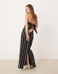 Pretty Lavish Striped Bandeau Midaxi Dress In Black And White For Women Black/white -Pretty Lavi Clothing Shop 207301701 4