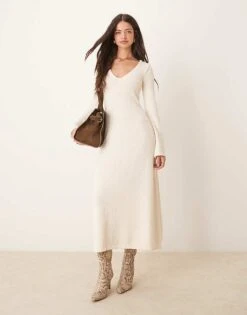 Pretty Lavish Boucle Knit Midaxi Dress In Cream For Women -Pretty Lavi Clothing Shop 207341990 1 cream 1