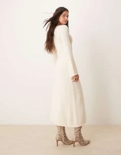 Pretty Lavish Boucle Knit Midaxi Dress In Cream For Women -Pretty Lavi Clothing Shop 207341990 3