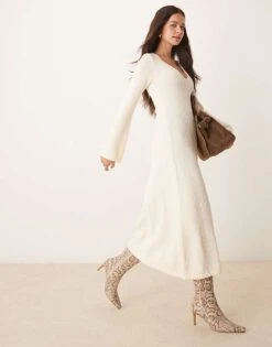 Pretty Lavish Boucle Knit Midaxi Dress In Cream For Women -Pretty Lavi Clothing Shop 207341990 4