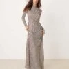 Pretty Lavish Asymmetric Stripe Maxi Dress In Brown For Women Brown & Cream -Pretty Lavi Clothing Shop 207342008 1 browncream