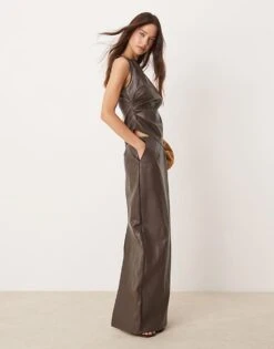 Pretty Lavish Faux Leather Maxi Skirt Co-ord In Chocolate Brown For Women
