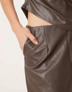 Pretty Lavish Faux Leather Maxi Skirt Co-ord In Chocolate Brown For Women -Pretty Lavi Clothing Shop 207342024 3