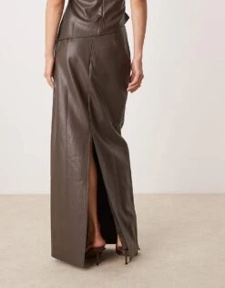 Pretty Lavish Faux Leather Maxi Skirt Co-ord In Chocolate Brown For Women -Pretty Lavi Clothing Shop 207342024 4
