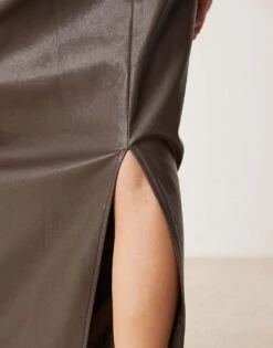 Pretty Lavish Faux Leather Maxi Skirt Co-ord In Chocolate Brown For Women -Pretty Lavi Clothing Shop 207342024 5