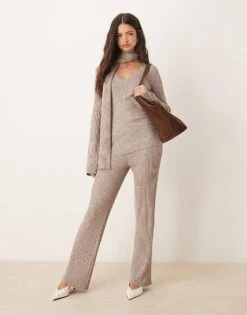 Pretty Lavish Ribbed Knit Co-ord In Grey