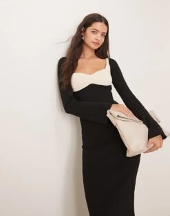 Pretty Lavish Contrast Knit Maxi Dress In Black For Women -Pretty Lavi Clothing Shop 207342046 1 black 1