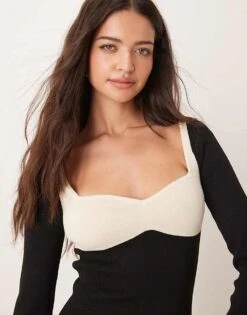 Pretty Lavish Contrast Knit Maxi Dress In Black For Women -Pretty Lavi Clothing Shop 207342046 4