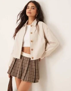 Pretty Lavish Cropped Trench Coat In Stone For Women -Pretty Lavi Clothing Shop 207342205 1 stone 1